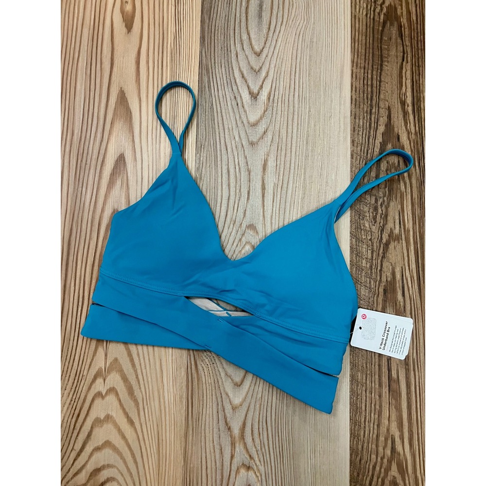 Lululemon V-Neck Crossover Underband Bra Teal Blue Yoga Athleisure Size 2 NEW